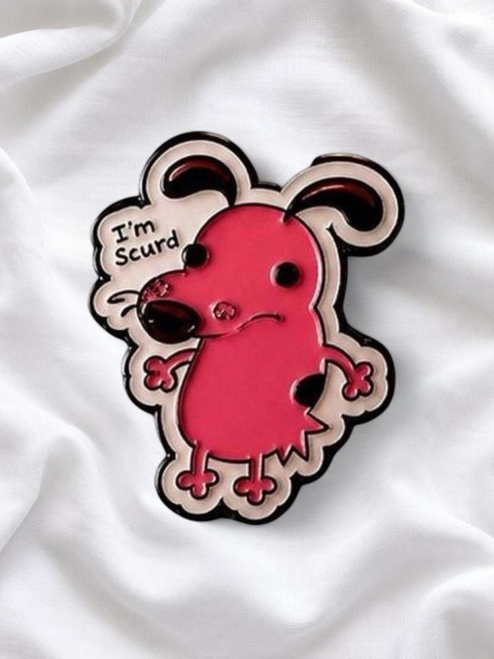 Courage the cowardly dog Cute Pink "I'm Scurd" Cartoon Dog Enamel Pin
